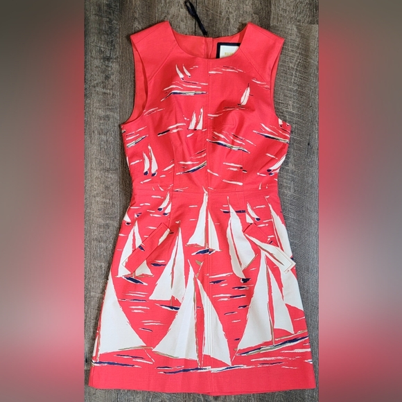 Maeve by Anthropologie Berru Sailboat Poplin Shift Dress Womens 4 Red White Blue - Picture 6 of 12